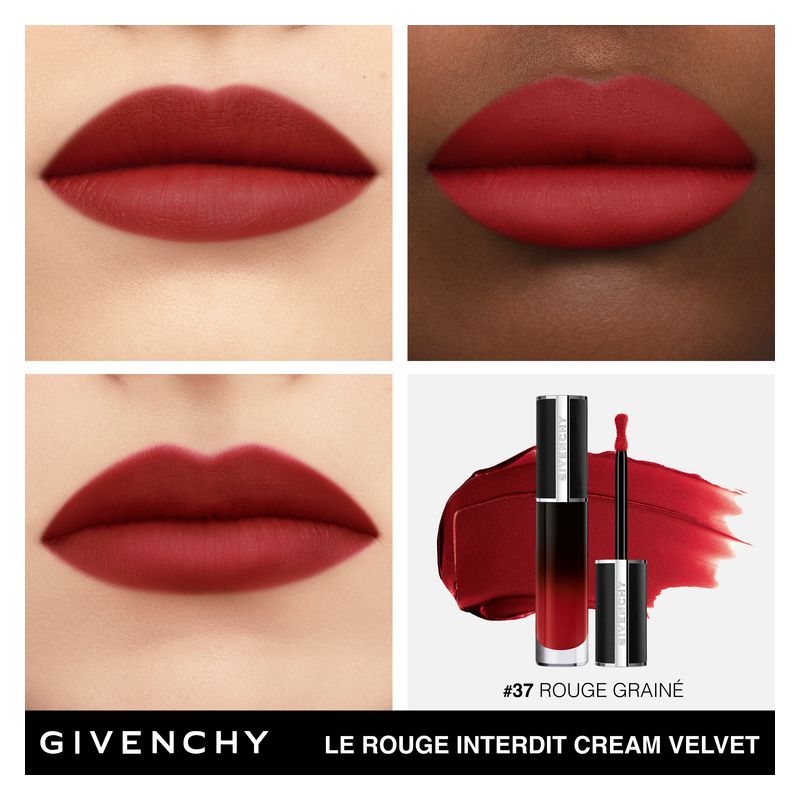 Givenchy Le Rouge Interdit Cream Velvet, Rossetto Liquido Mat Donna, 37 Rouge Grainé, 6.5 ml, Lunga Tenuta 12 ore, Idratante, Effetto Vellutato