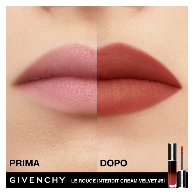 Givenchy Le Rouge Interdit Cream Velvet, Rossetto Liquido Cremoso Donna, 51 Brun Cuivré, 6.5 ml, Finish Mat Vellutato, Idratante e a Lunga Tenuta