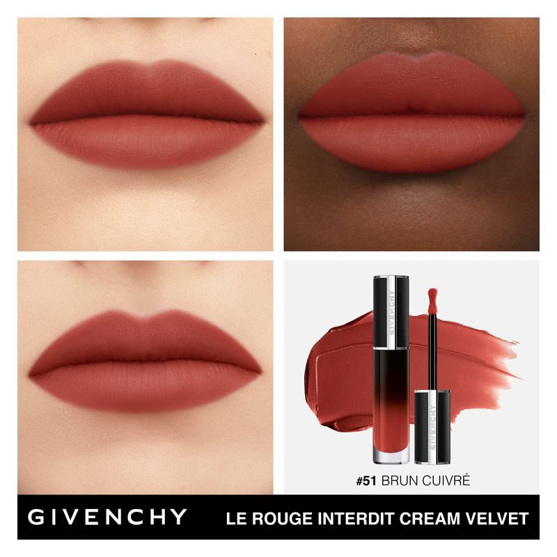 Givenchy Le Rouge Interdit Cream Velvet, Rossetto Liquido Cremoso Donna, 51 Brun Cuivré, 6.5 ml, Finish Mat Vellutato, Idratante e a Lunga Tenuta