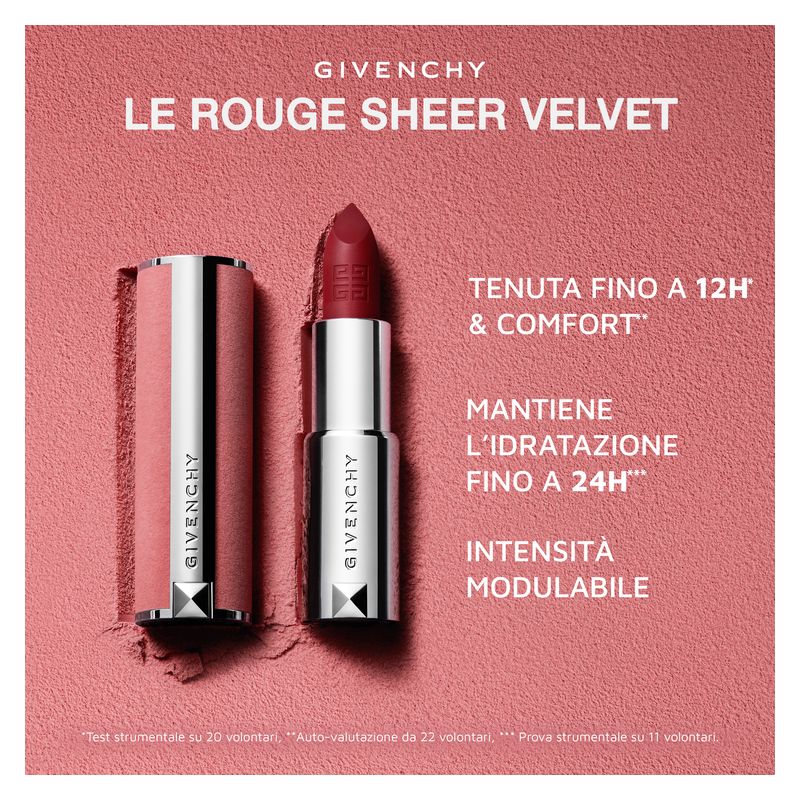 Givenchy Le Rouge Sheer Velvet, Rossetto Mat Vellutato Donna, 39 Rouge Grenat, 3.4 g, Lunga Tenuta Idratante, Effetto Sfumato, Ricaricabile