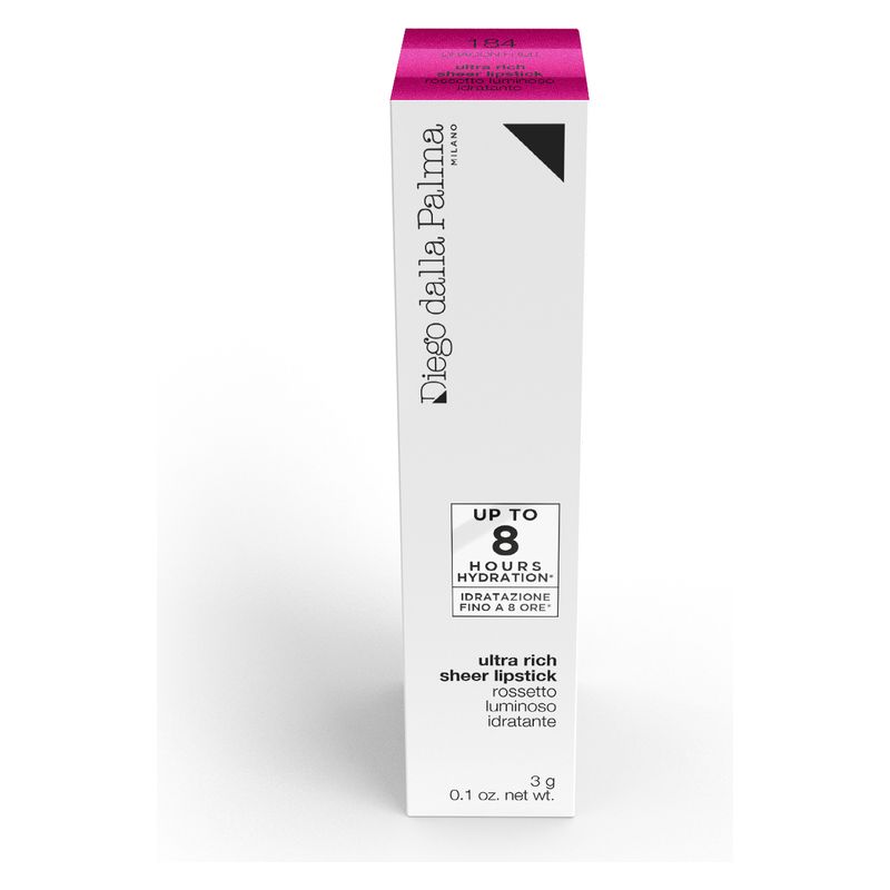 Diego dalla Palma Ultra Rich Sheer Lipstick, Rossetto Luminoso Idratante, 184 Dragon fruit - Bouganville, 3g, Finish semi-trasparente e brillante Diego dalla Palma Ultra Rich Sheer Lipstick, Rossetto Luminoso Idratante, 184 Dragon fruit - Bouganville, 3g, Finish semi-trasparente e brillante
