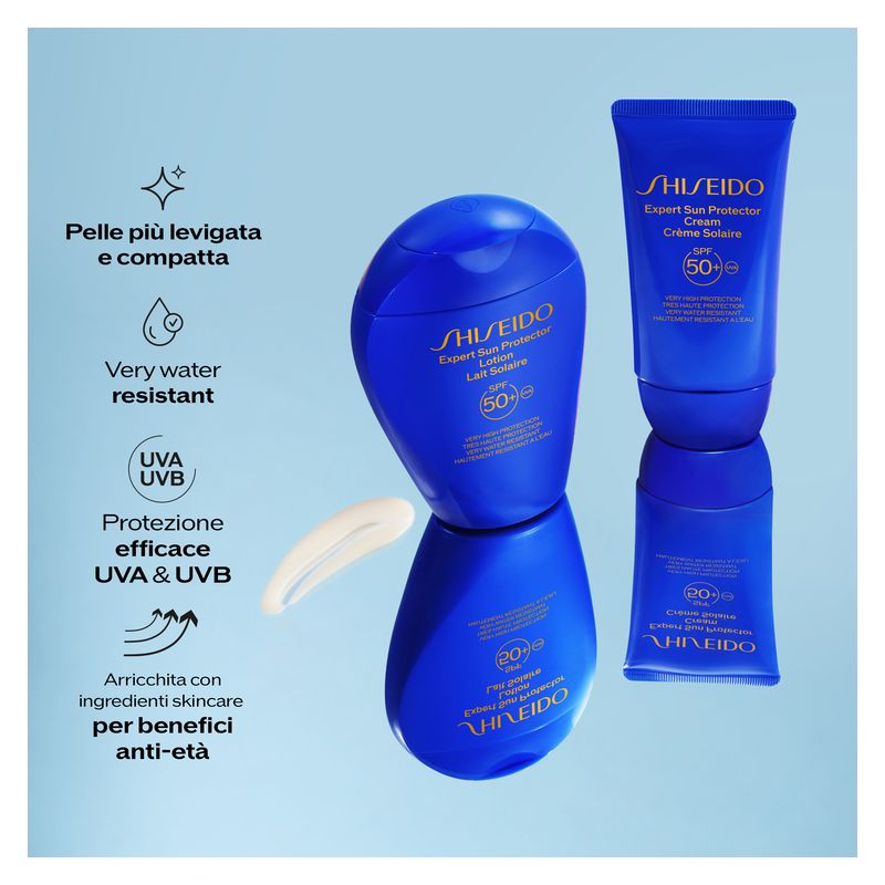 Shiseido Expert Sun Protector Cream, Crema Solare Viso SPF 30, Unisex, 50 ml, Protezione Alta UVA/UVB, Tecnologia SynchroShieldRepair, Resistente