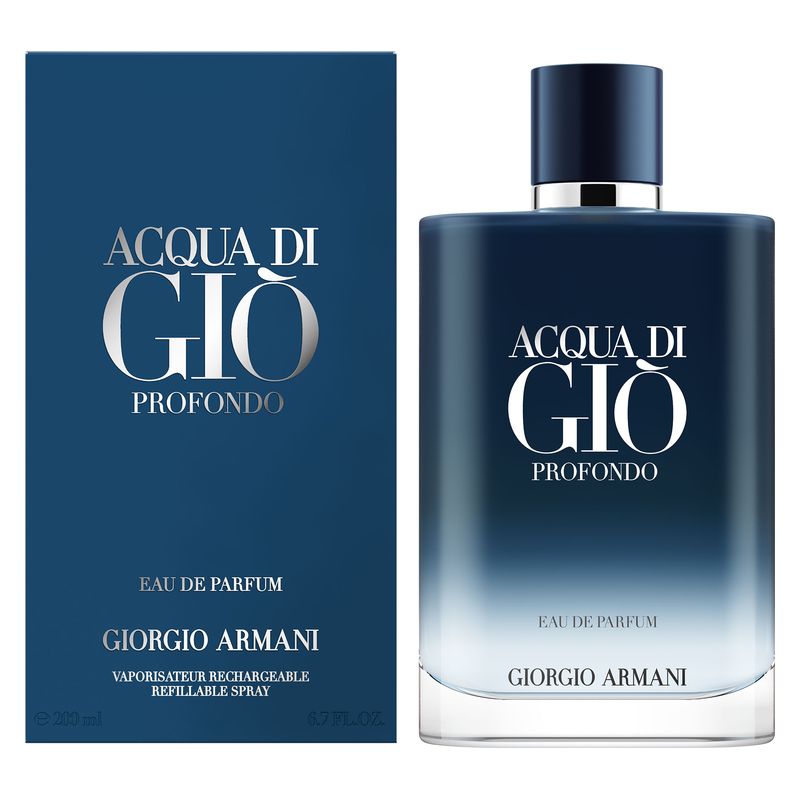 Armani Acqua di Giò Profondo, Eau de Parfum Uomo, 200 ml Spray Ricaricabile, Profumo maschile Aromatico Acquatico con note marine e legnose
