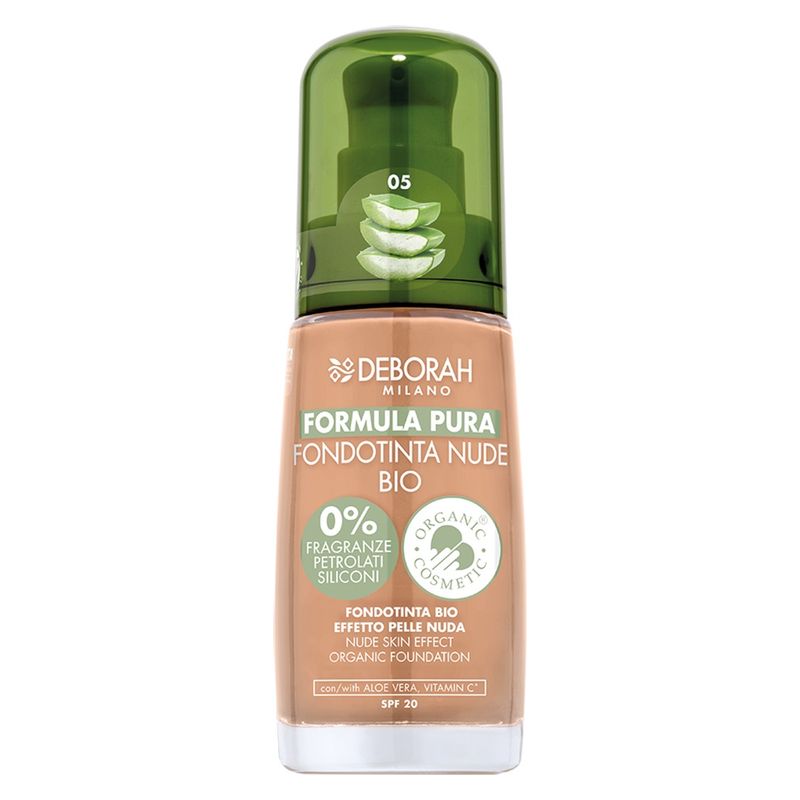Deborah Formula Pura Fondotinta Nude Bio, 05 Almond, 30 ml, Fondotinta Fluido Donna con Aloe Vera, Vitamina C e SPF 20, Finish Naturale e Bio Deborah Formula Pura Fondotinta Nude Bio, 05 Almond, 30 ml, Fondotinta Fluido Donna con Aloe Vera, Vitamina C e SPF 20, Finish Naturale e Bio