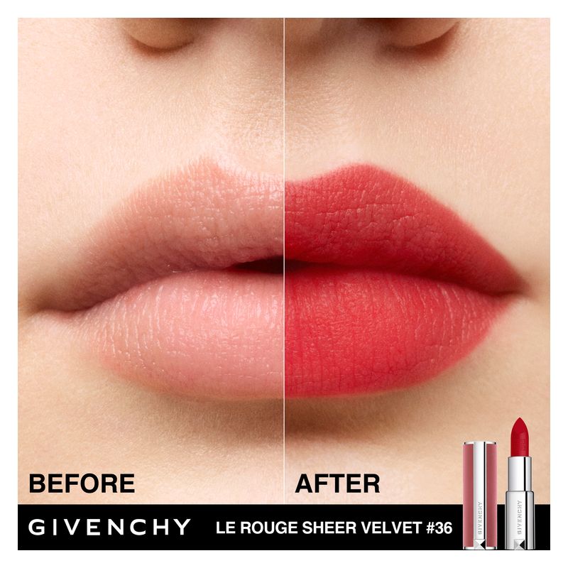 Givenchy Le Rouge Sheer Velvet, Rossetto Donna, 36 L'Interdit, Finish Mat Vellutato, Idratante e a Lunga Tenuta 12 Ore, Colore Intenso e Leggero
