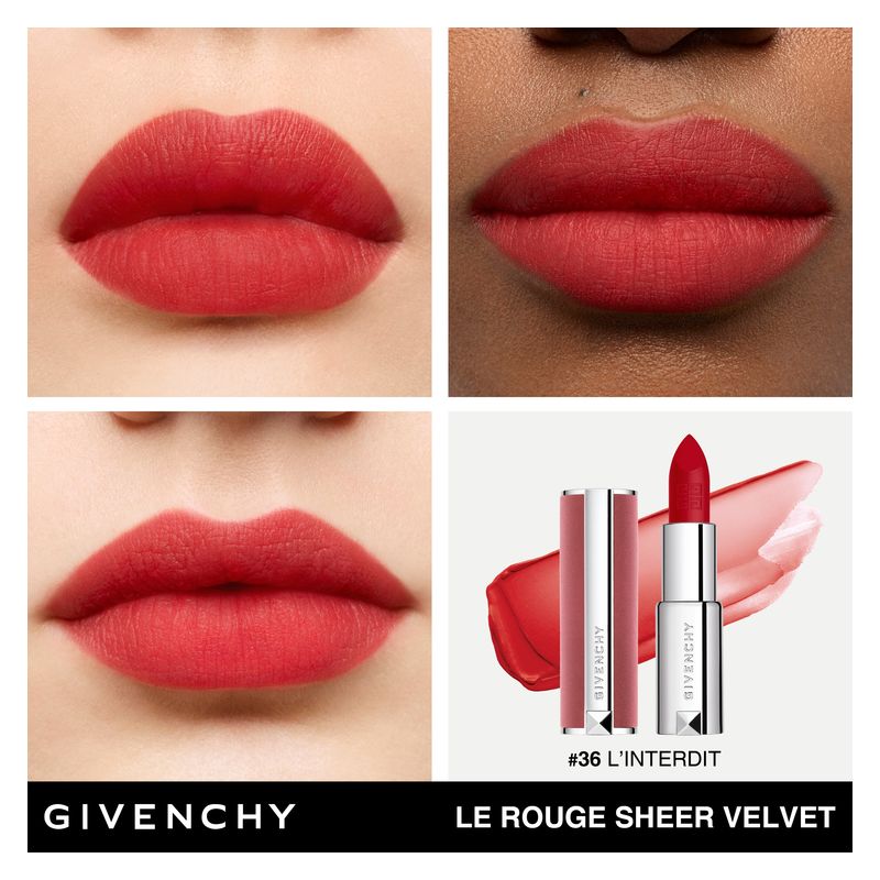 Givenchy Le Rouge Sheer Velvet, Rossetto Donna, 36 L'Interdit, Finish Mat Vellutato, Idratante e a Lunga Tenuta 12 Ore, Colore Intenso e Leggero