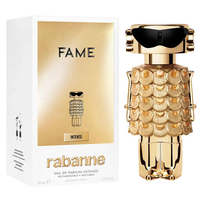 Rabanne Fame Eau de Parfum Intense, Profumo Donna Ricaricabile, 80 ml Spray, Fragranza Floreale Legnosa Muschiata, Profumo femminile e sensuale