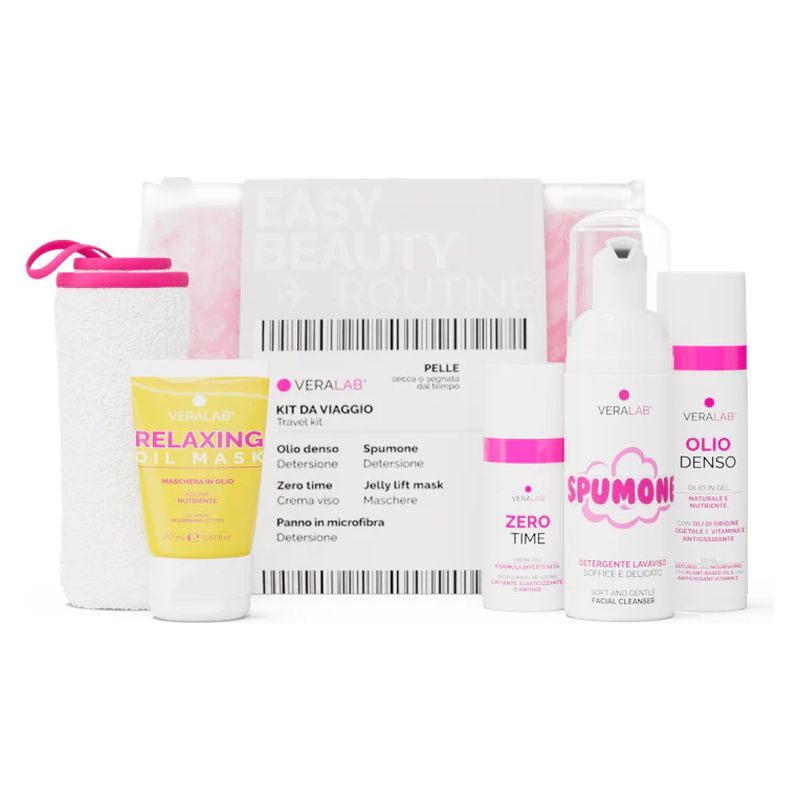 VERALAB EASY BEAUTY ROUTINE PELLE SECCA O SEGNATA DAL TEMPO - Kit travel completo per la cura del viso