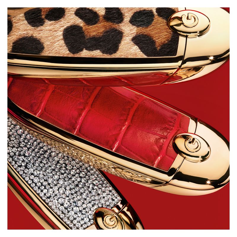 Guerlain Rouge G de Guerlain, La Cover Les Studs, Custodia per Rossetto con Doppio Specchio, Accessorio Make-up Personalizzabile, Finitura Dorata