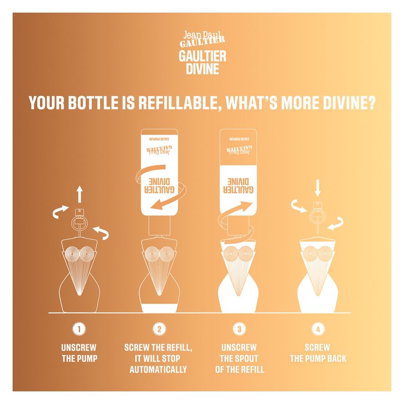 Jean Paul Gaultier Gaultier Divine, Ricarica Eau de Parfum Donna, 200 ml, Fragranza floreale gourmand, Profumo femminile ricaricabile ed ecologico
