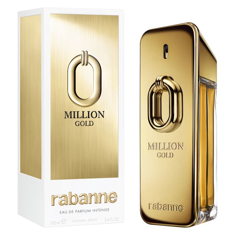 Rabanne Million Gold, Eau de Parfum Intense Uomo, 100 ml Spray, Profumo maschile legnoso e ambrato con note di mandarino, cedro e sandalo
