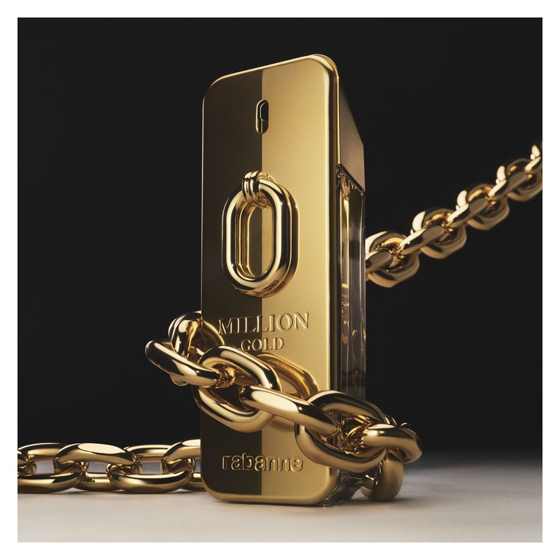 Rabanne Million Gold, Eau de Parfum Intense Uomo, 100 ml Spray, Profumo maschile legnoso e ambrato con note di mandarino, cedro e sandalo