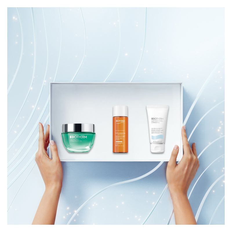 Biotherm Cofanetto Aquasource Hyalu Plump Gel, Set Skincare Idratante Donna, 4 Prodotti, Routine Viso Completa, Idea Regalo