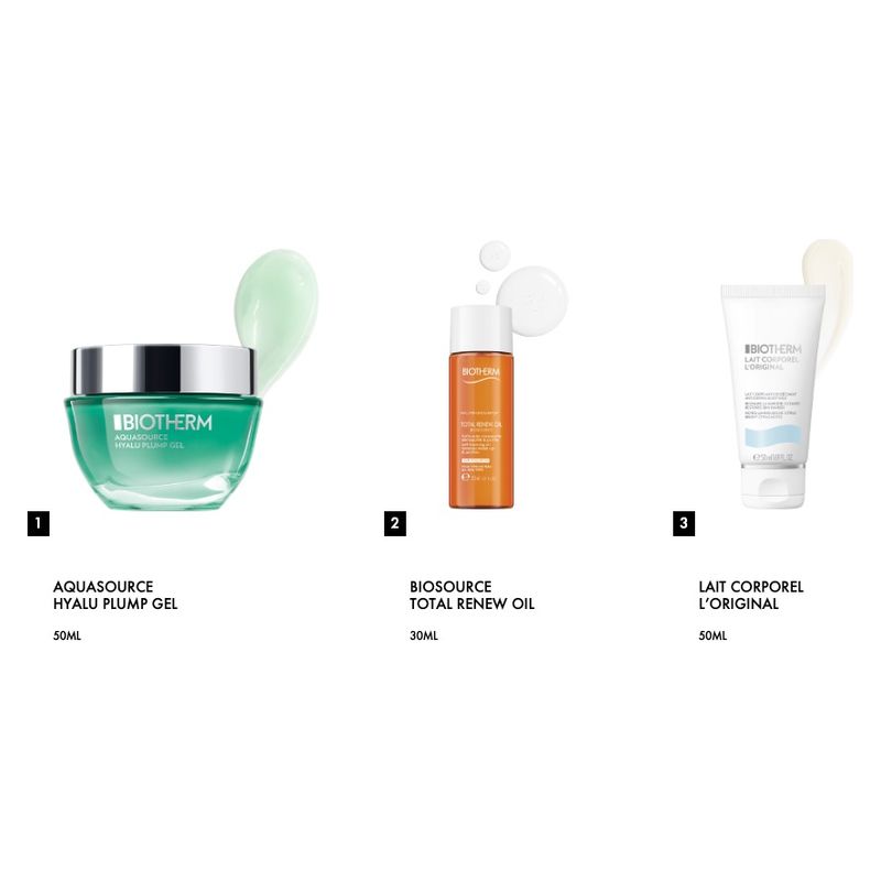 Biotherm Cofanetto Aquasource Hyalu Plump Gel, Set Skincare Idratante Donna, 4 Prodotti, Routine Viso Completa, Idea Regalo