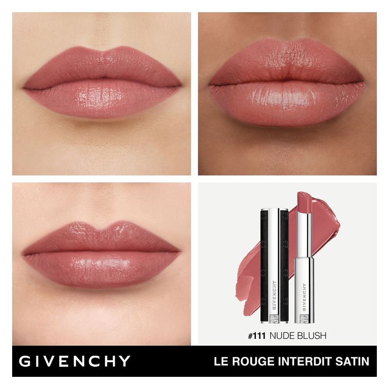 Givenchy Le Rouge Interdit Satin, Rossetto Idratante, 111 Nude Blush, 3.2 g, Finish Satinato Luminoso, Lunga Tenuta, Labbra Morbide e Levigate