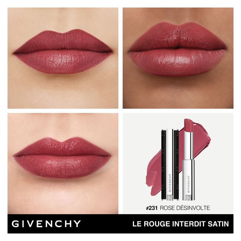 Givenchy Le Rouge Interdit Satin, Rossetto Idratante Donna, 231 Rose Désinvolte, Finish Satinato Luminoso, Lunga Tenuta, Make-up Labbra Couture Givenchy Le Rouge Interdit Satin, Rossetto Idratante Donna, 231 Rose Désinvolte, Finish Satinato Luminoso, Lunga Tenuta, Make-up Labbra Couture