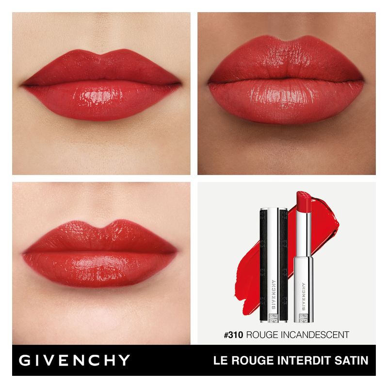 Givenchy Le Rouge Interdit Satin, Rossetto Idratante Donna, 310 Rouge Incandescent, 2.7 g, Finish Satinato Luminoso a Lunga Tenuta Givenchy Le Rouge Interdit Satin, Rossetto Idratante Donna, 310 Rouge Incandescent, 2.7 g, Finish Satinato Luminoso a Lunga Tenuta