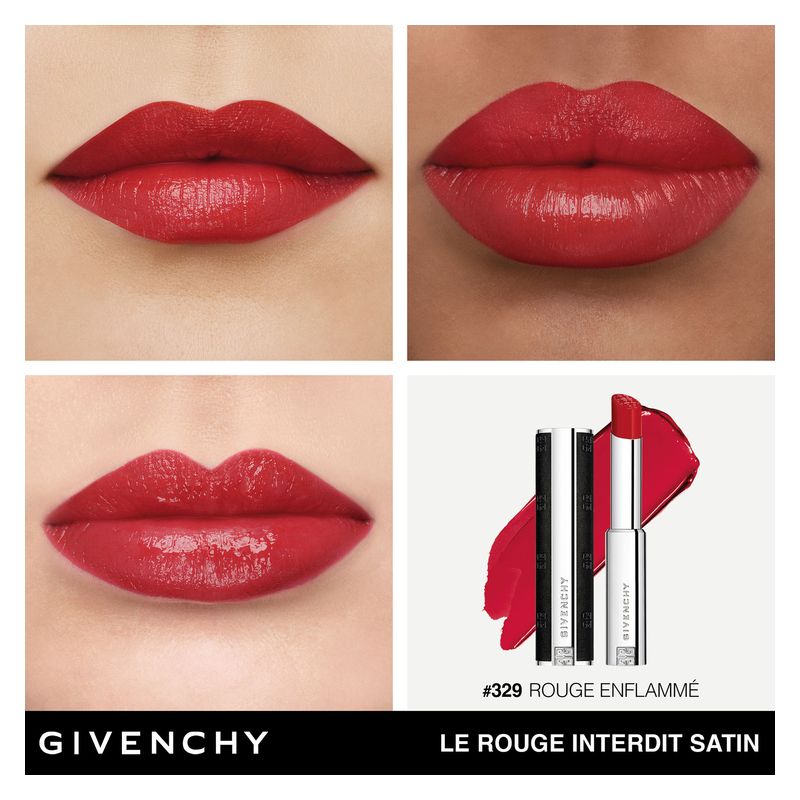 Givenchy Le Rouge Interdit Satin, Rossetto Idratante Donna, 3.4 g, Colore 329 Rouge Enflammé, Lunga Tenuta, Finish Satinato e Luminoso Givenchy Le Rouge Interdit Satin, Rossetto Idratante Donna, 3.4 g, Colore 329 Rouge Enflammé, Lunga Tenuta, Finish Satinato e Luminoso