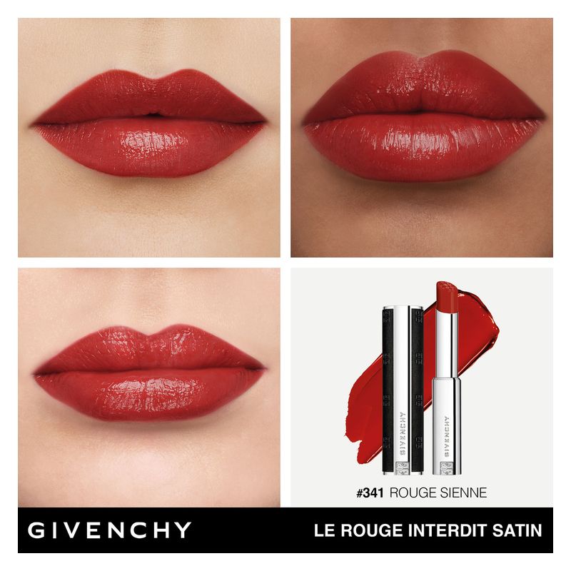 Givenchy Le Rouge Interdit Satin, Rossetto Idratante Donna, 3.4 g, Colore 341 Rouge Sienne, Finish Satinato Luminoso, Make-Up Labbra Lunga Tenuta
