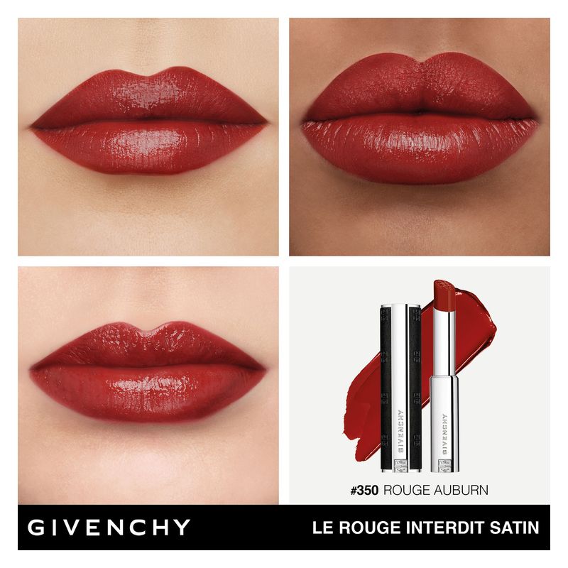 Givenchy Le Rouge Interdit Satin, Rossetto Idratante Donna, 3.2 g, 350 Rouge Auburn, Finish Satinato Luminoso, Lunga Tenuta e Colore Intenso Givenchy Le Rouge Interdit Satin, Rossetto Idratante Donna, 3.2 g, 350 Rouge Auburn, Finish Satinato Luminoso, Lunga Tenuta e Colore Intenso