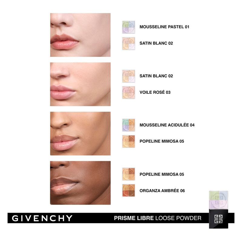 Givenchy Prisme Libre 4-Color Loose Powder, Cipria Viso Opacizzante e Illuminante, Donna, 10 g, Colore 02 Satin Blanc, Fissante Lunga Tenuta