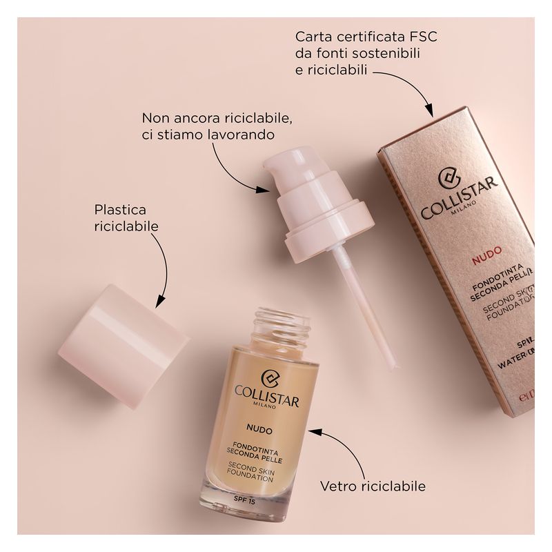 Collistar Fondotinta Nudo Seconda Pelle, Fondotinta Fluido Donna, 30 ml, SPF 15, Colore 2N - BEIGE, Idratante e Illuminante per un look naturale