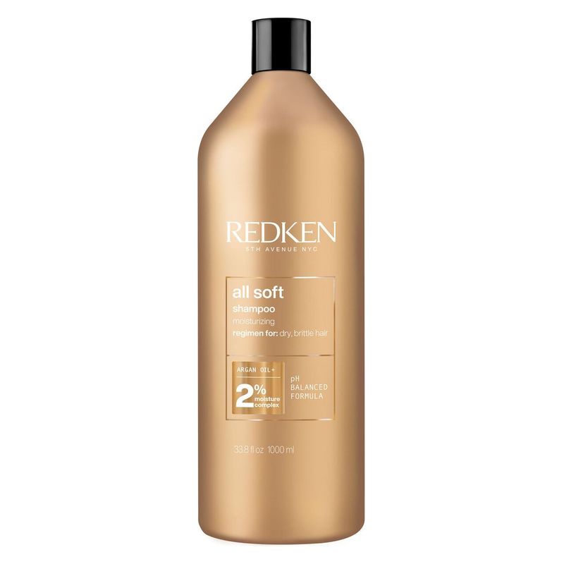 REDKEN All Soft Shampoo, Shampoo Idratante Professionale per Capelli Secchi e Fragili, 1000 ml, con Olio di Argan per Morbidezza e Lucentezza