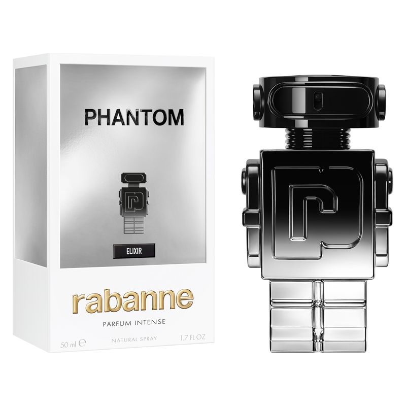 Rabanne Phantom Elixir, Parfum Intense Uomo, 50 ml Spray, Fragranza maschile ambrata e legnosa, Profumo intenso con Oud e Vaniglia