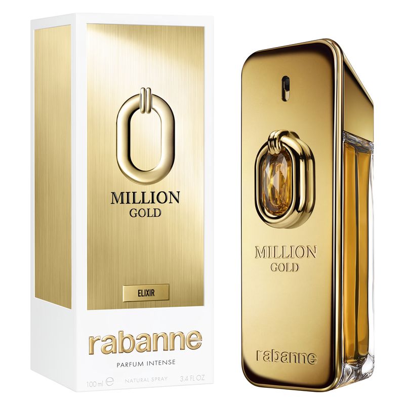 Rabanne Million Gold Elixir, Parfum Intense Uomo, 100 ml Spray, Profumo ambrato legnoso con vaniglia e sandalo, Fragranza maschile di lusso