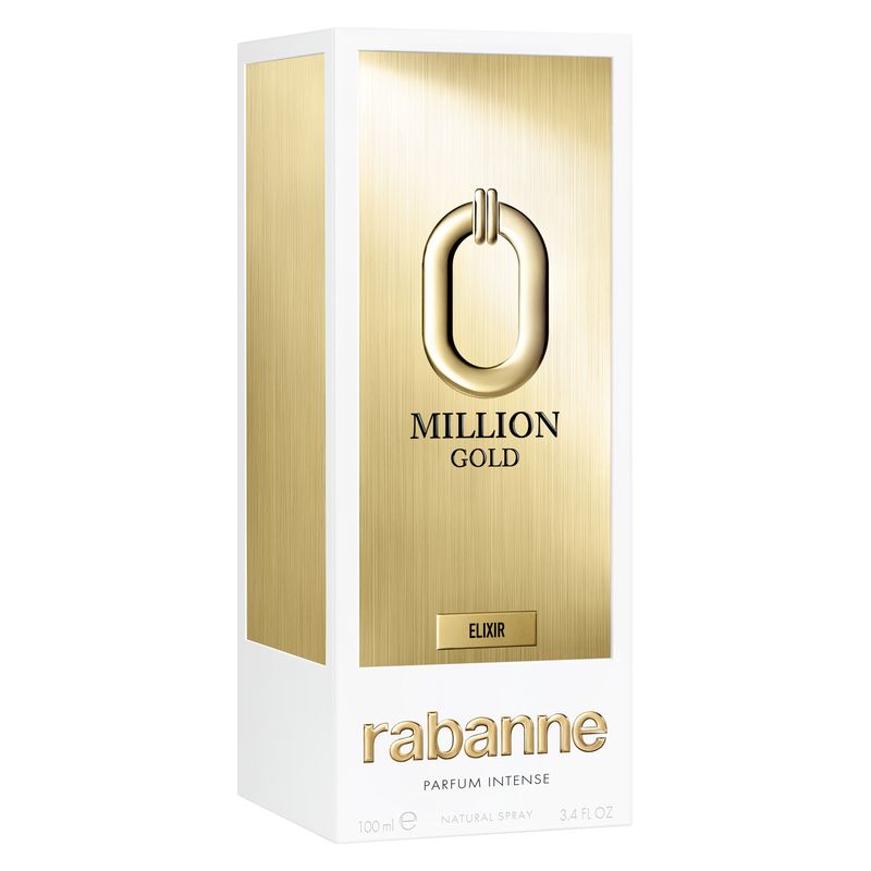 Rabanne Million Gold Elixir, Parfum Intense Uomo, 100 ml Spray, Profumo ambrato legnoso con vaniglia e sandalo, Fragranza maschile di lusso