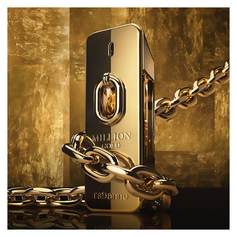 Rabanne Million Gold Elixir, Parfum Intense Uomo, 100 ml Spray, Profumo ambrato legnoso con vaniglia e sandalo, Fragranza maschile di lusso