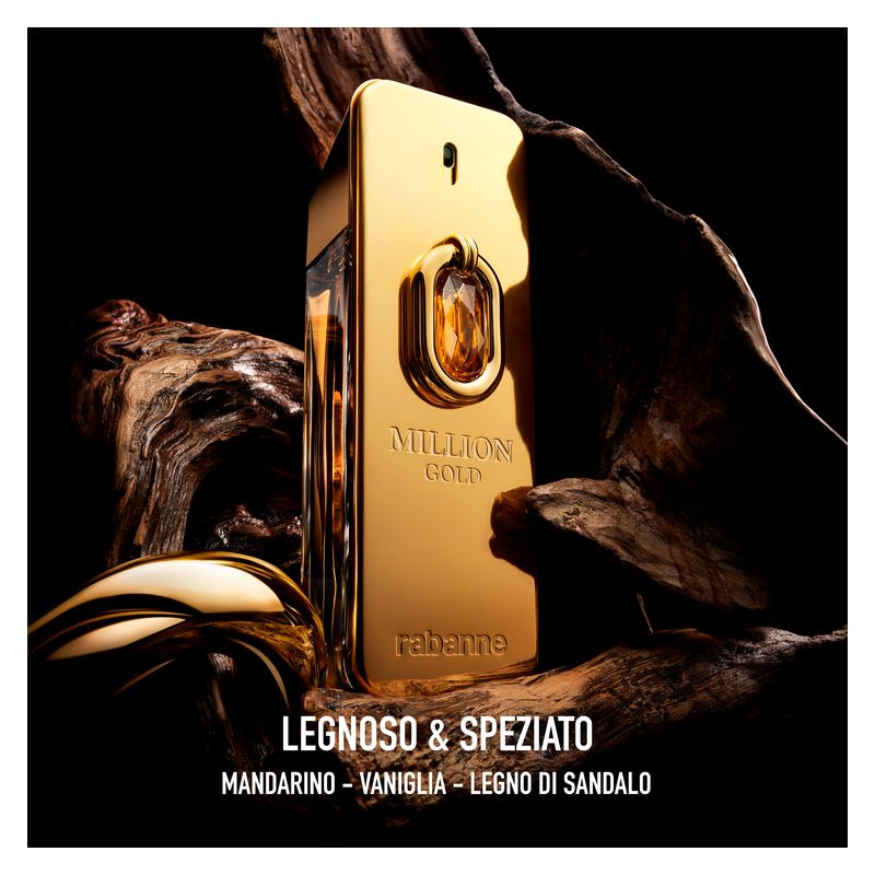 Rabanne Million Gold Elixir, Parfum Intense Uomo, 200 ml Spray, Fragranza ambrata, legnosa e vanigliata, Profumo maschile di lusso e lunga durata