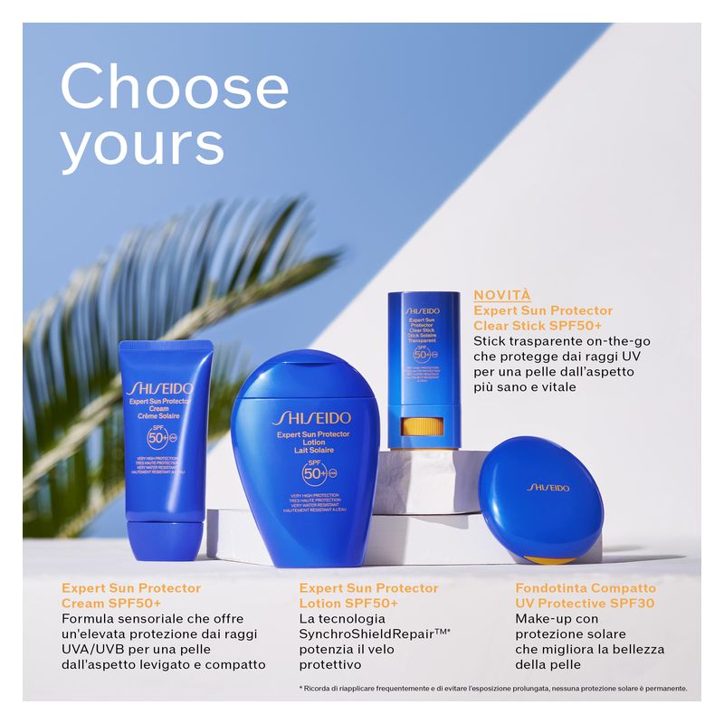 Shiseido Expert Sun Protector Clear Stick, Protezione Solare Trasparente SPF 50+, Viso e Corpo, 20 g, Resistente ad Acqua e Sudore, Anti-età
