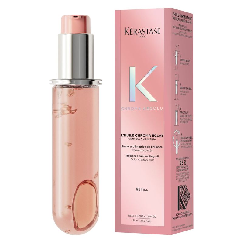 Kérastase Chroma Absolu L'Huile Chroma Éclat, Olio Capelli Colorati, Ricarica 75 ml, Trattamento Illuminante Termoprotettore Anti-crespo con Acidi