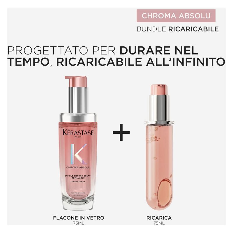 Kérastase Chroma Absolu L'Huile Chroma Éclat, Olio Capelli Colorati, Ricarica 75 ml, Trattamento Illuminante Termoprotettore Anti-crespo con Acidi
