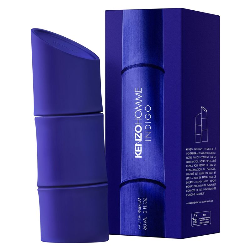 Kenzo Homme Indigo, Eau de Parfum Uomo, 60 ml Spray, Profumo maschile intenso e sensuale con note marine, iris e cuoio, Fragranza legnosa acquatica
