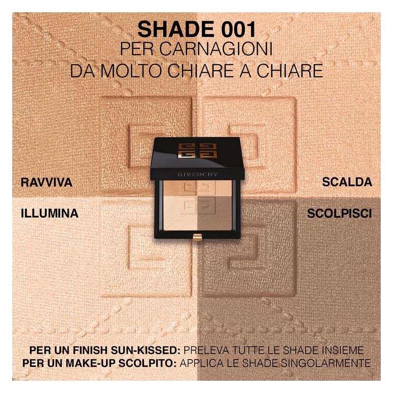 Givenchy Prisme Libre Bronzing Powder, Terra Abbronzante Contouring Donna, 7 g, 4 Colori 001 Mousseline Bronzée, Finish Mat Luminoso e Naturale Givenchy Prisme Libre Bronzing Powder, Terra Abbronzante Contouring Donna, 7 g, 4 Colori 001 Mousseline Bronzée, Finish Mat Luminoso e Naturale