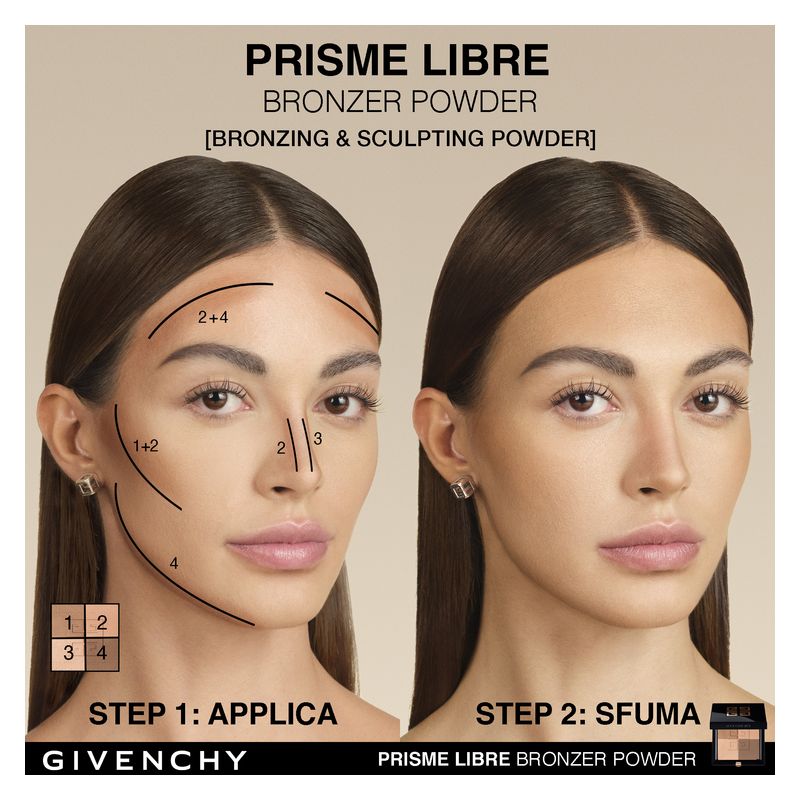 Givenchy Prisme Libre Bronzing Powder, Terra Abbronzante e Contouring, 4 Colori, 002 Popeline Bronzée, 7 g, Effetto Seconda Pelle e Finish Mat Naturale