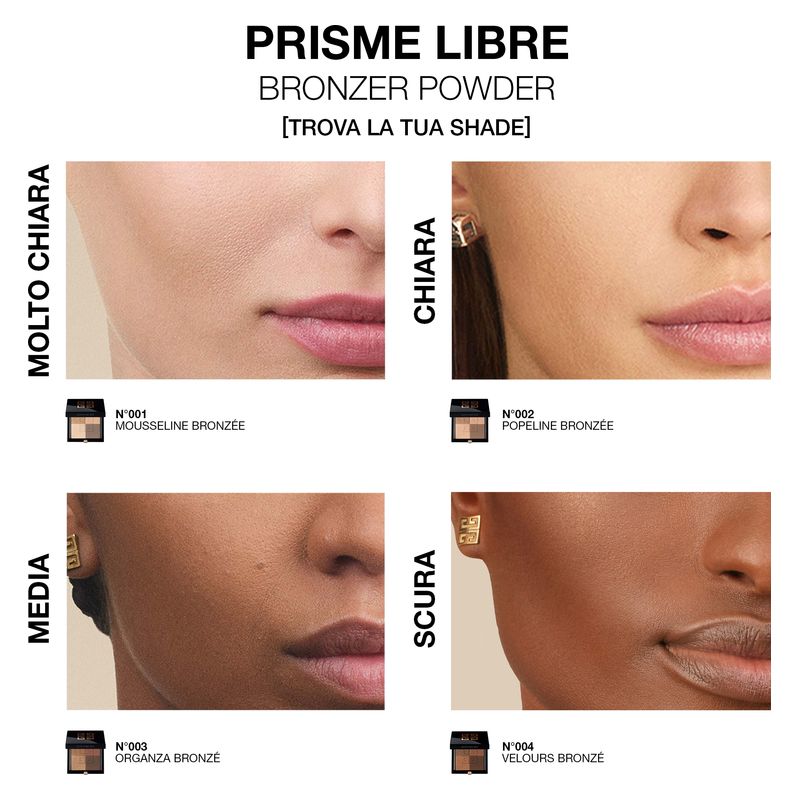 Givenchy Prisme Libre Bronzing Powder, Terra Abbronzante e Contouring, 4 Colori, 002 Popeline Bronzée, 7 g, Effetto Seconda Pelle e Finish Mat Naturale