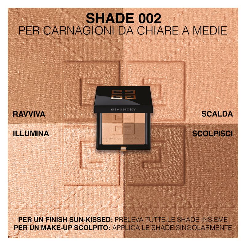 Givenchy Prisme Libre Bronzing Powder, Terra Abbronzante e Contouring, 4 Colori, 002 Popeline Bronzée, 7 g, Effetto Seconda Pelle e Finish Mat Naturale