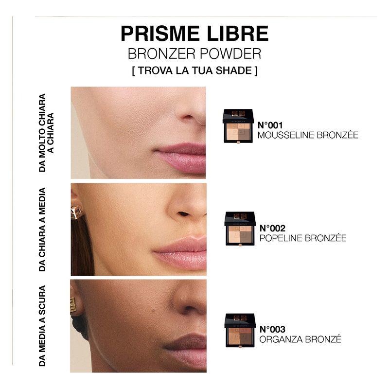 Givenchy Prisme Libre Bronzing Powder, Terra Abbronzante 4 Colori, 7 g, 003 Organza Bronzé, Polvere Viso per Contouring, Effetto Sunkissed Naturale