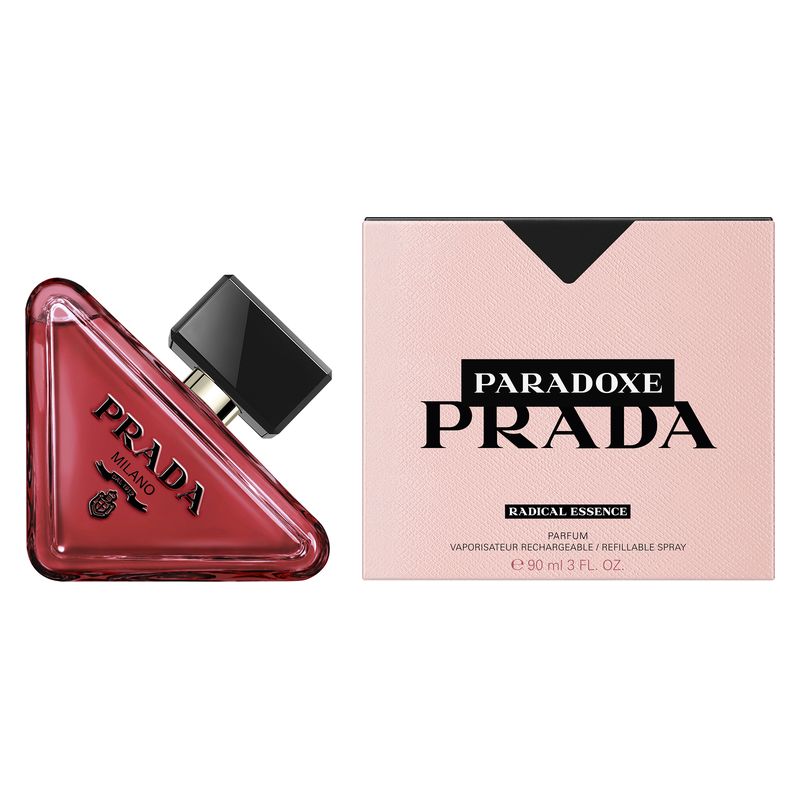 Prada Paradoxe Radical Essence, Parfum Donna, 90 ml Spray Ricaricabile, Profumo Floreale Ambrato Gourmand con Note di Pistacchio Salato e Sandalo