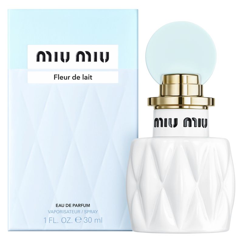Miu Miu Fleur De Lait, Eau de Parfum Donna, 30 ml Spray, Profumo Floreale Fruttato Gourmand con note di Mango, Osmanto e Latte di Cocco