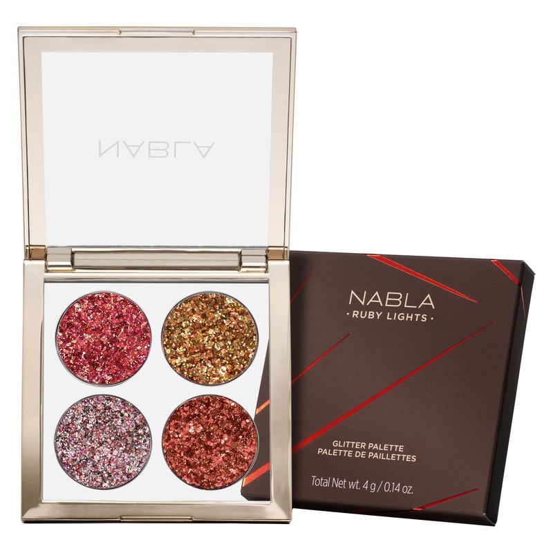 NABLA Ruby Lights Glitter Palette, Palette Ombretti Donna, 4 g, 4 Colori Scintillanti, Lunga Tenuta, Make-up Occhi con Glitter Multidimensionali