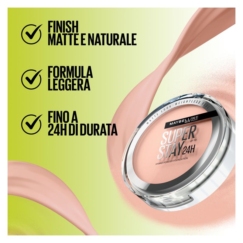 Maybelline Super Stay 24H Hybrid Powder-Foundation, Fondotinta Compatto in Polvere, 9 g, Colore 10, Lunga Tenuta, Finish Opaco, No-Transfer Maybelline Super Stay 24H Hybrid Powder-Foundation, Fondotinta Compatto in Polvere, 9 g, Colore 10, Lunga Tenuta, Finish Opaco, No-Transfer