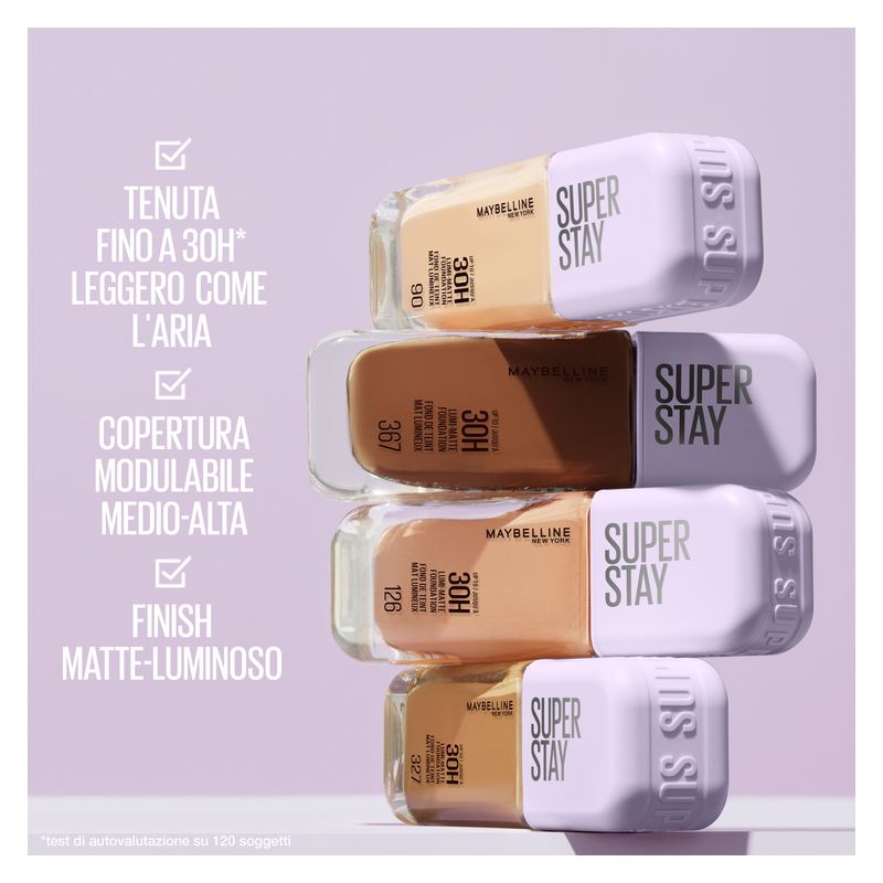 Maybelline Super Stay Lumi Matte, Fondotinta Fluido Luminoso 30H, Colore 332, 35 ml, Lunga Tenuta, Coprenza Medio-Alta, Finish Matte Luminoso