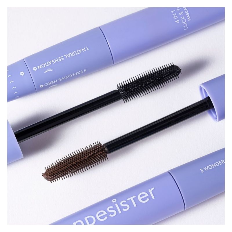 BLONDESISTER 4 In 1 Click & Turn Mascara, 02 Milk Chocolate, 12 ml, Mascara Donna 4 in 1 con scovolino regolabile per lunghezza, volume e curvatura