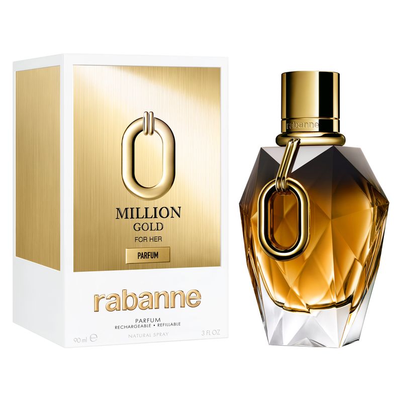 Rabanne Million Gold For Her, Parfum Donna, 90 ml Ricaricabile Spray, Intensa Fragranza Floreale Legnosa, Profumo Femminile Lussuoso e Magnetico Rabanne Million Gold For Her, Parfum Donna, 90 ml Ricaricabile Spray, Intensa Fragranza Floreale Legnosa, Profumo Femminile Lussuoso e Magnetico