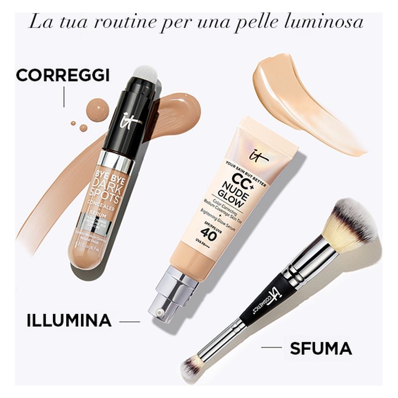 IT Cosmetics CC+ Nude Glow, Fondotinta Fluido con Siero Illuminante SPF 40, 32 ml, Fair Ivory, Coprenza Media per un look naturale e radioso
