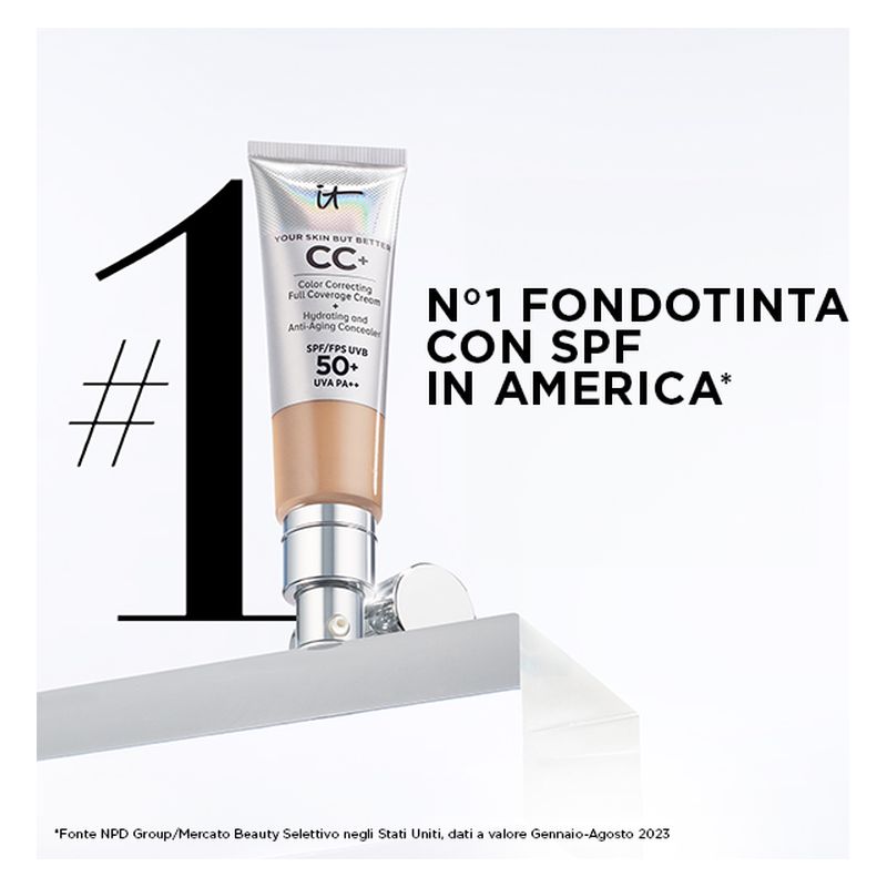IT Cosmetics CC+ Cream, Fondotinta Correttivo ad Alta Coprenza con SPF 50+, 32 ml, Colore Rich, Idratante e Anti-età per un incarnato perfetto IT Cosmetics CC+ Cream, Fondotinta Correttivo ad Alta Coprenza con SPF 50+, 32 ml, Colore Rich, Idratante e Anti-età per un incarnato perfetto
